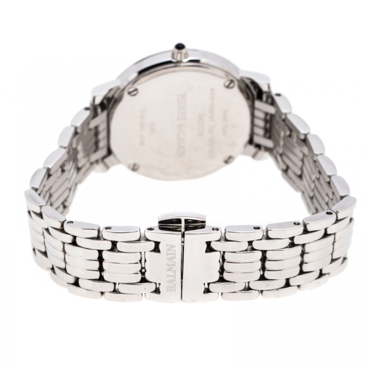 Pre Owned Balmain Silver Stainless Steel Diamonds B1695 Women's Wristwatch 29 mm