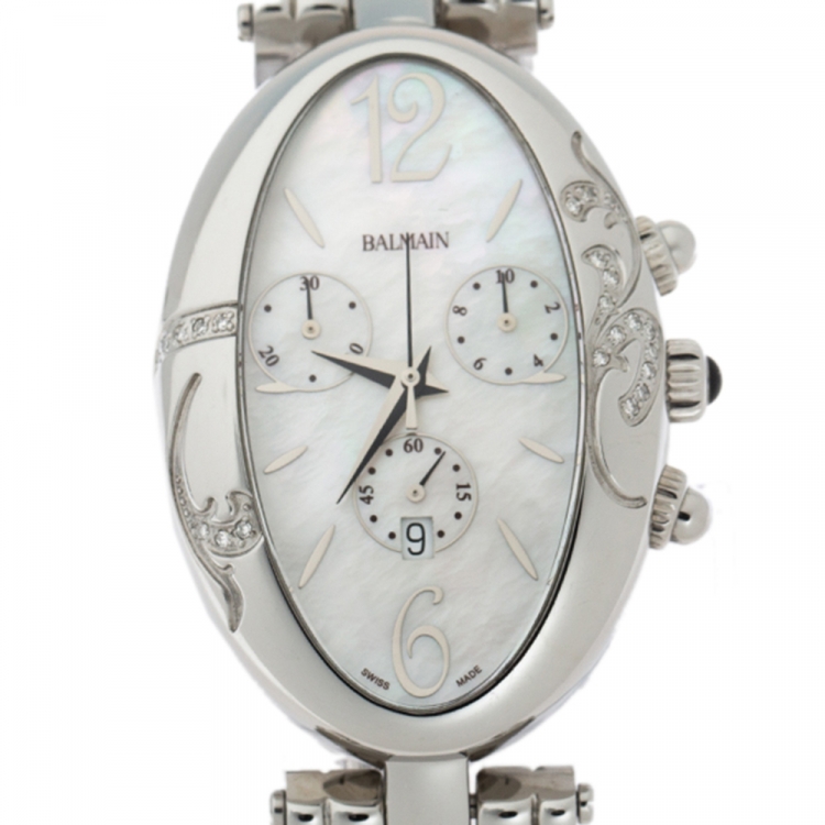 Pre Owned Balmain Mother Of Pearl Stainless Steel Diamond Ovation 5275 Women's Wristwatch 30 mm