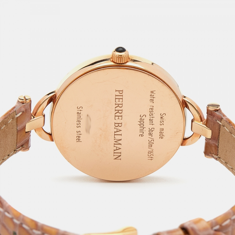Pre Owned Balmain Mother of Pearl Rose Gold Plated Leather Orithia II B4779.42.86 Women's Wristwatch 32 mm