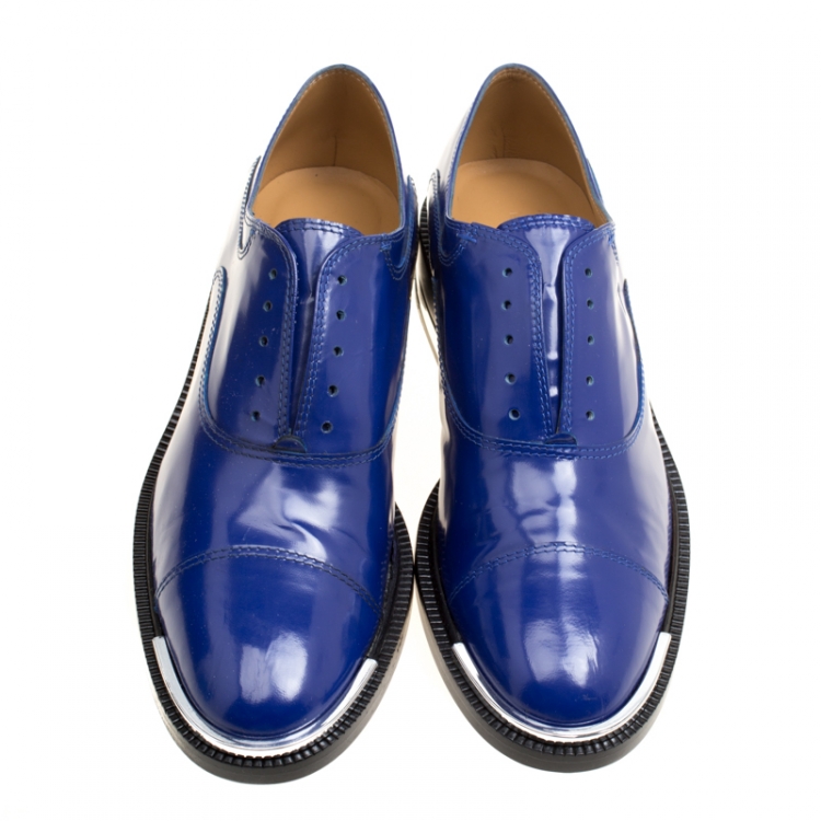Pre Owned Barbara Bui Blue Leather Laceless Oxfords Size 37