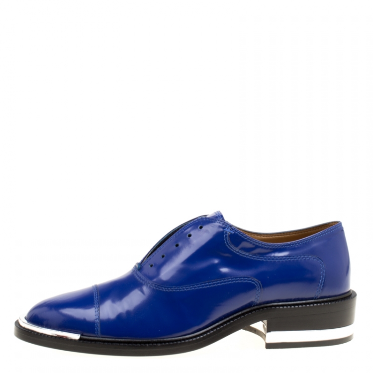 Pre Owned Barbara Bui Blue Leather Laceless Oxfords Size 37
