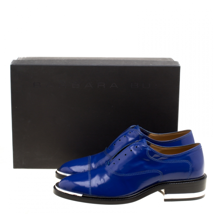 Pre Owned Barbara Bui Blue Leather Laceless Oxfords Size 37