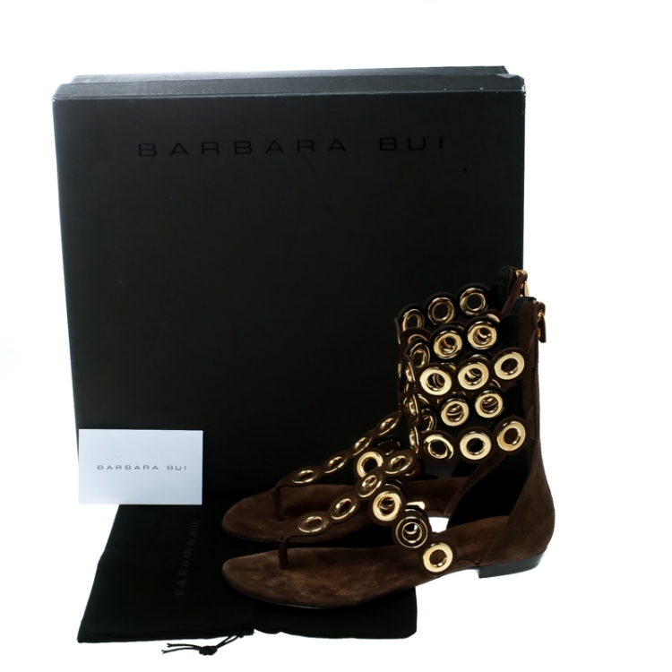 Pre Owned Barbara Bui Brown Suede Eyelet Detail Flat Thong Sandals Size 37