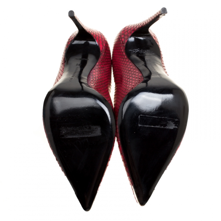 Pre Owned Barbra Bui Red Elaphe Leather Metal Pointed Toe Pumps Size 38