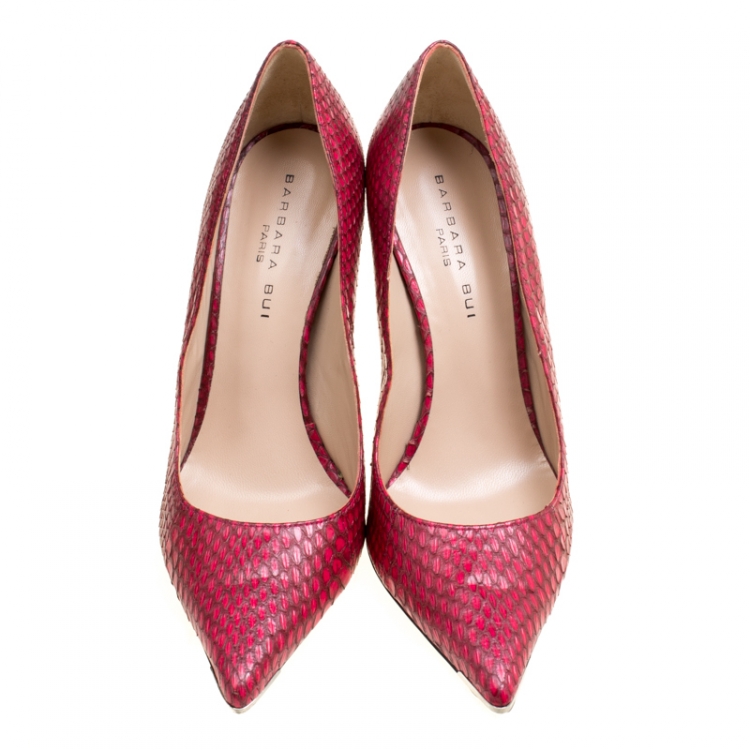 Pre Owned Barbra Bui Red Elaphe Leather Metal Pointed Toe Pumps Size 38