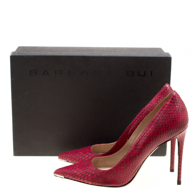 Pre Owned Barbra Bui Red Elaphe Leather Metal Pointed Toe Pumps Size 38