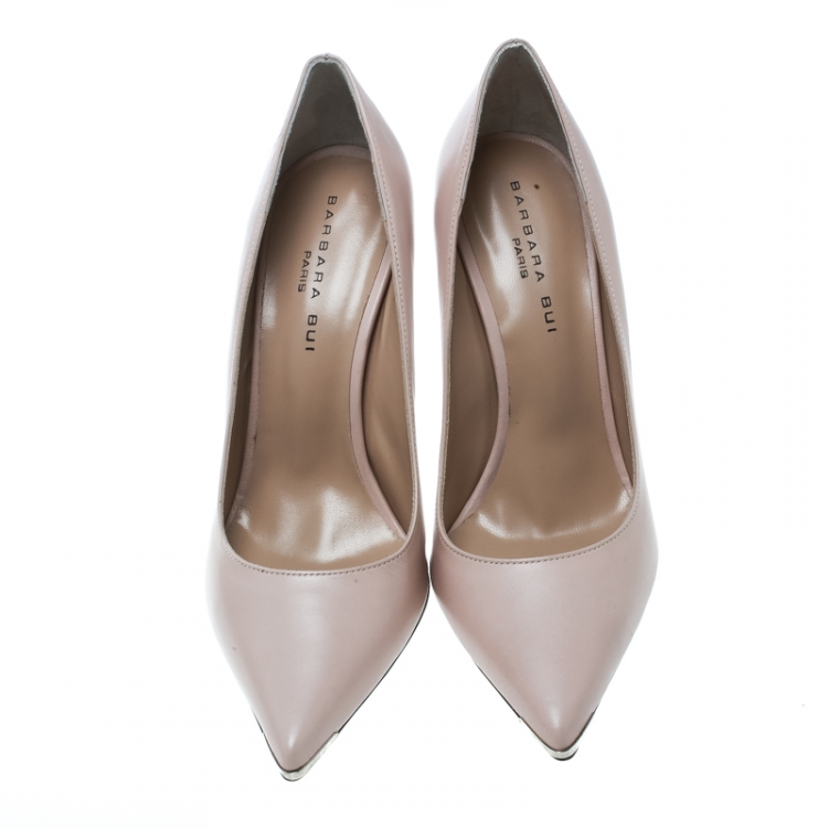 Pre Owned Barbara Bui Blush Pink Leather Metal Pointed Toe Pumps Size 38