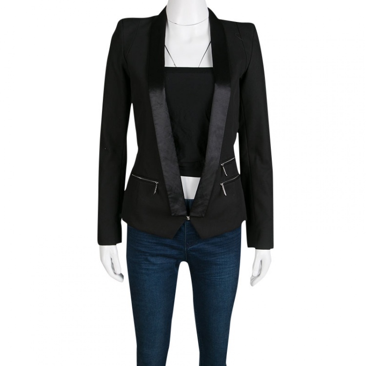 Pre Owned Barbara Bui Black Satin Trim Detail Tailored Blazer S