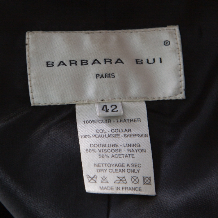 Pre Owned Barbara Bui Dark Brown Fur Collar Belted Leather Jacket L