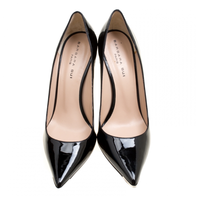 Pre Owned Barbara Bui Black Patent Leather Metal Pointed Toe Pumps Size 39