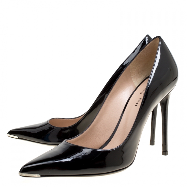 Pre Owned Barbara Bui Black Patent Leather Metal Pointed Toe Pumps Size 39