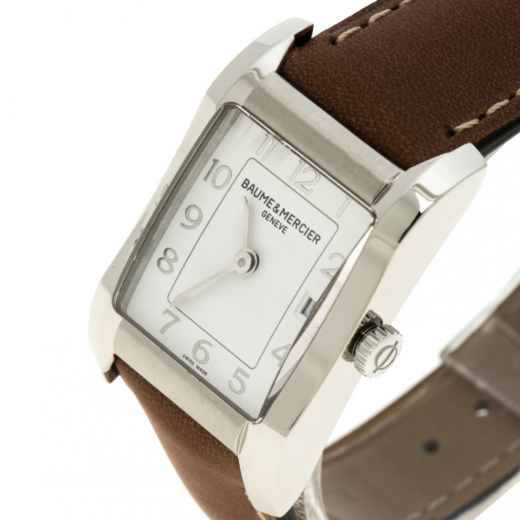 Pre Owned Baume & Mercier White Stainless Steel Hampton Women's Wristwatch 22 mm