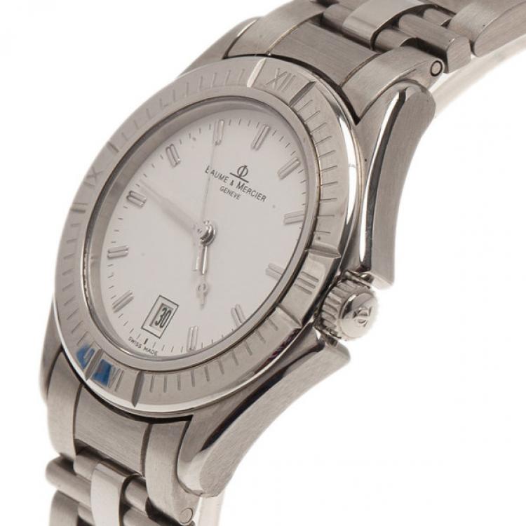 Pre Owned Baume & Mercier White Stainless Steel Classic Women's Wristwatch 30MM