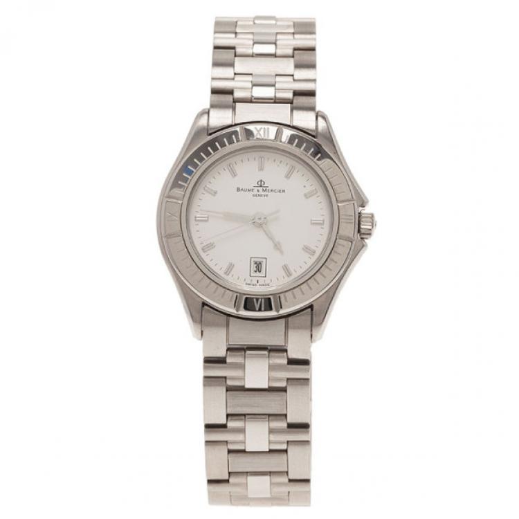 Pre Owned Baume & Mercier White Stainless Steel Classic Women's Wristwatch 30MM