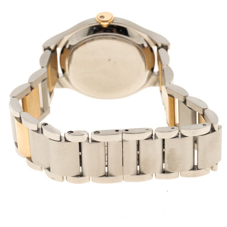 Pre Owned Baume & Mercier White Mother of Pearl Yellow Gold Capped Stainless Steel Women's Wristwatch  30 mm