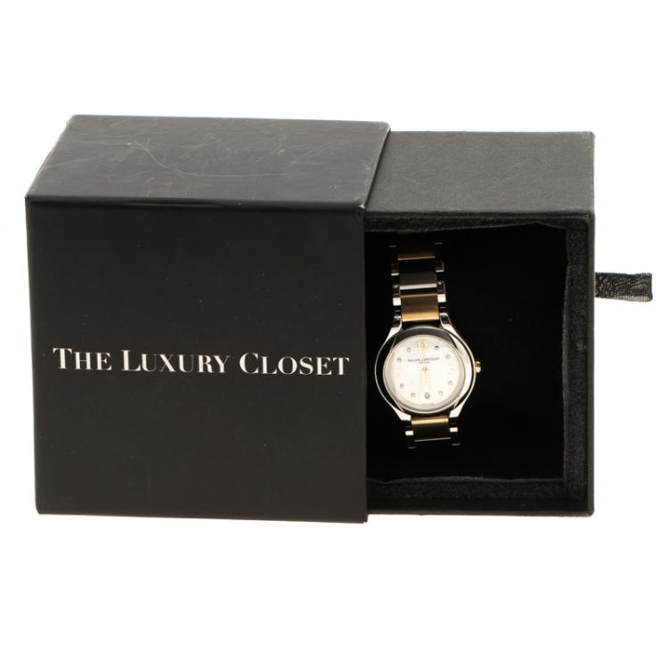 Pre Owned Baume & Mercier White Mother of Pearl Yellow Gold Capped Stainless Steel Women's Wristwatch  30 mm
