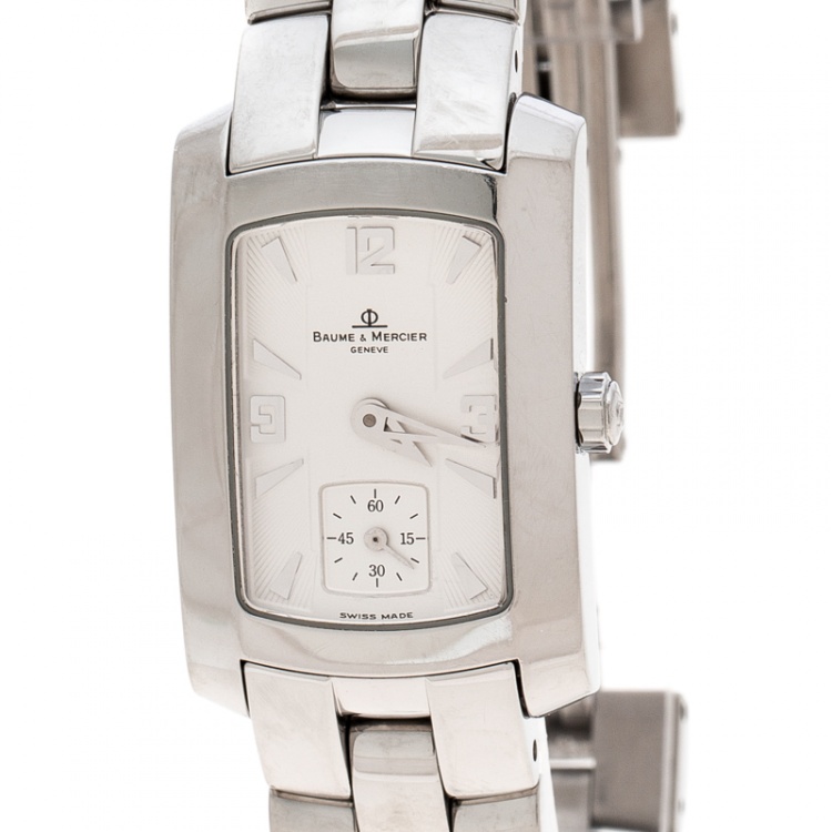 Pre Owned Baume & Mercier White Stainless Steel Hampton Milleis 65309 Women's Wristwatch 22 mm