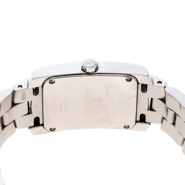 Pre Owned Baume & Mercier White Stainless Steel Hampton Milleis 65309 Women's Wristwatch 22 mm