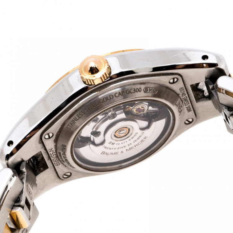 Pre Owned Baume & Mercier Mother of Pearl Two-Tone Stainless Steel Linea 10114 Women's Wristwatch 27 MM