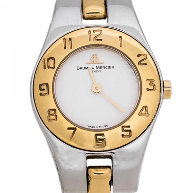 Pre Owned Baume & Mercier White Two-Tone Stainless Steel Linea MV045203 Women's Wristwatch 22 mm
