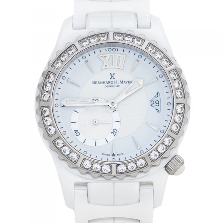 Pre Owned Bernhard H. Mayer White La Vida Ceramic Diamond B2416/CW Women's Wristwatch 38 mm