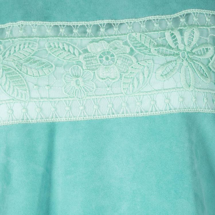 Pre Owned Blumarine Resort'16 Turquoise Goat Leather Embroidered Lace Panel Detail Dress XL