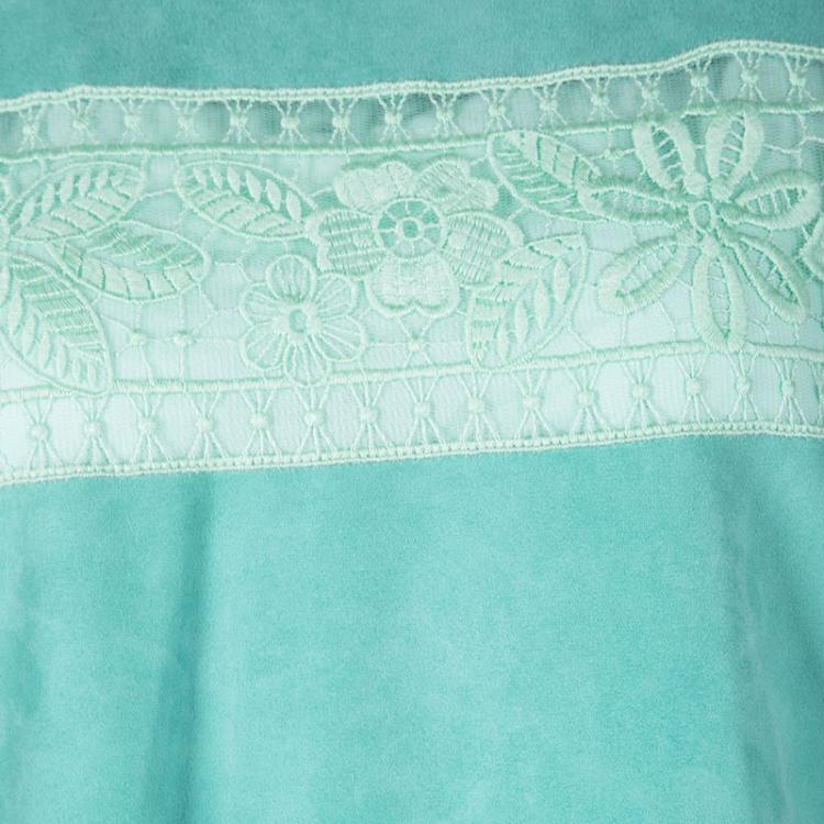 Pre Owned Blumarine Resort'16 Turquoise Goat Leather Embroidered Lace Panel Detail Dress XL
