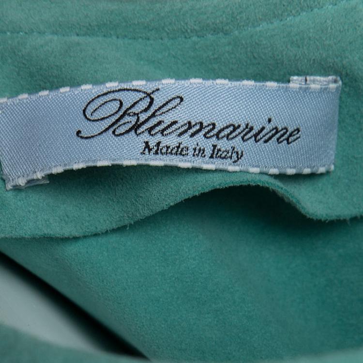 Pre Owned Blumarine Resort'16 Turquoise Goat Leather Embroidered Lace Panel Detail Dress XL