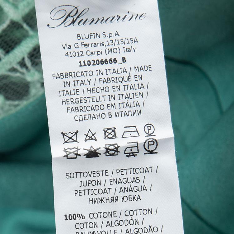 Pre Owned Blumarine Resort'16 Turquoise Goat Leather Embroidered Lace Panel Detail Dress XL