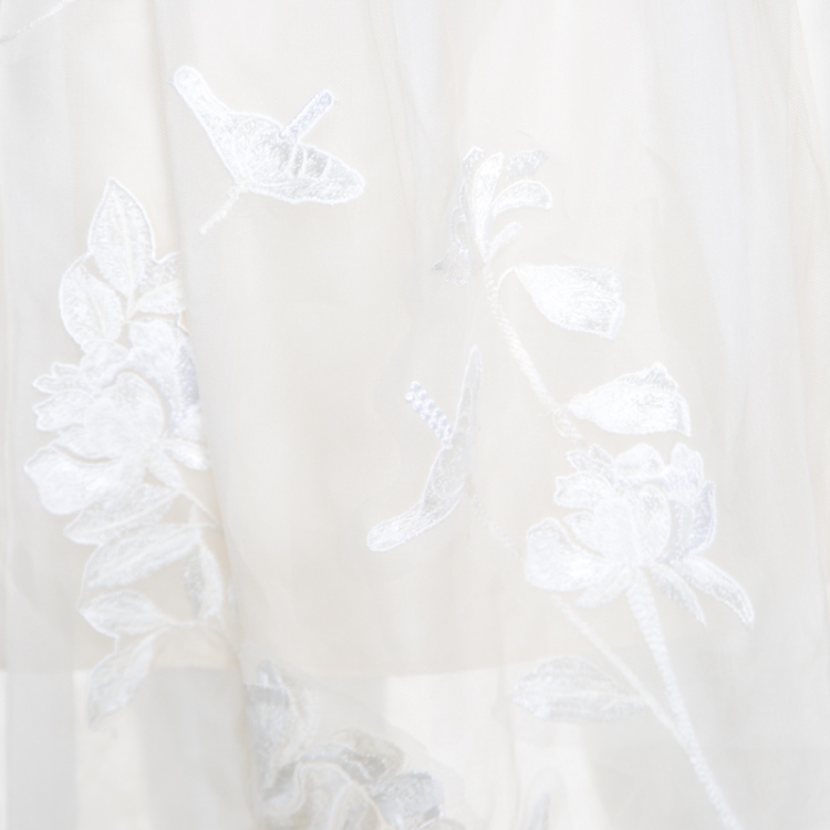 Pre Owned Blumarine Ivory Floral Embroidered Applique Detail Tulle Overlay Maxi Skirt XL