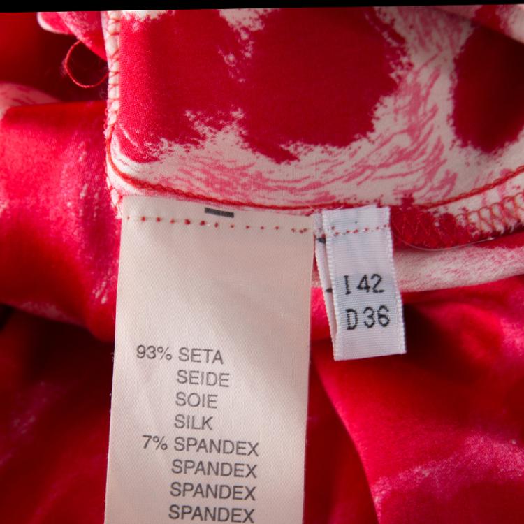 Pre Owned Blumarine Red Animal Printed Silk Neck Tie Embellished Detail Maxi Dress M