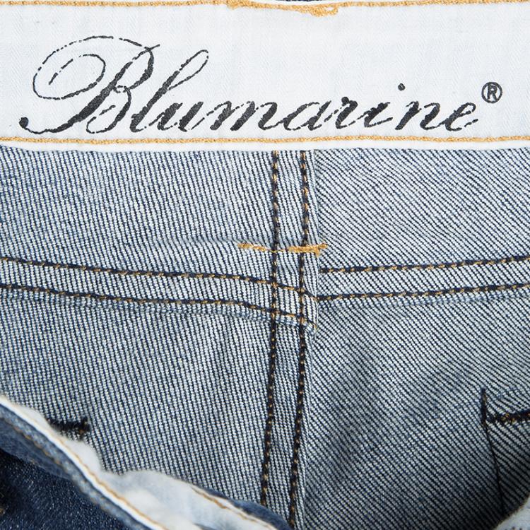 Pre Owned Blumarine Indigo Denim Embellished Distressed Jeans M