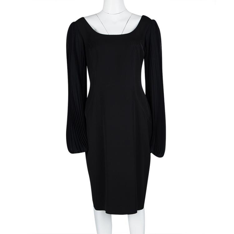 Pre Owned Blumarine Black Plisse Long Sleeve Detail Dress L