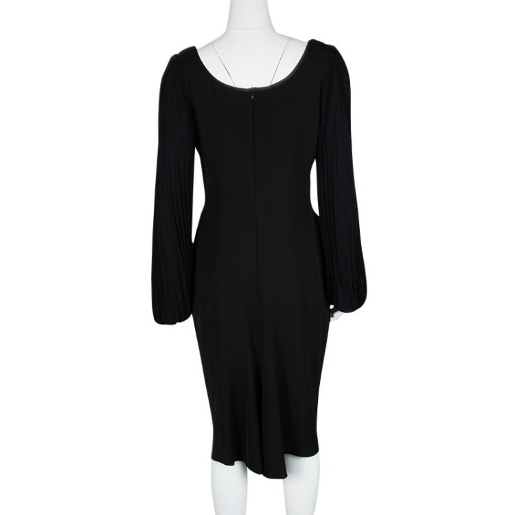 Pre Owned Blumarine Black Plisse Long Sleeve Detail Dress L