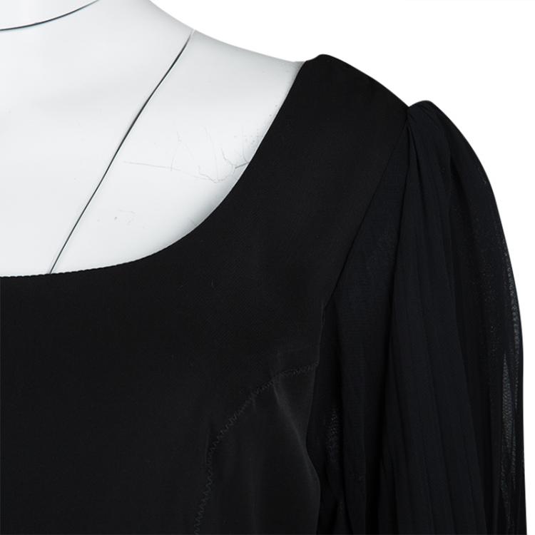 Pre Owned Blumarine Black Plisse Long Sleeve Detail Dress L