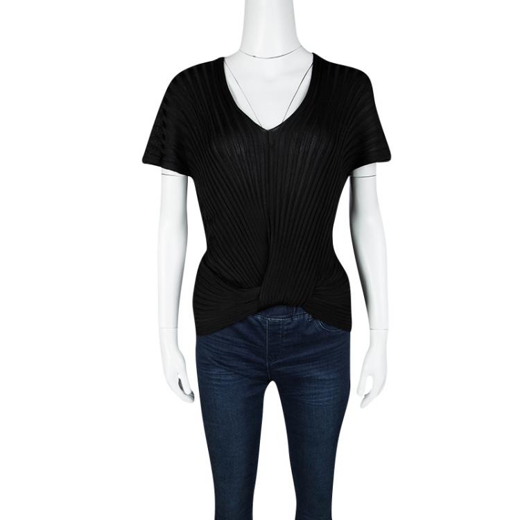 Pre Owned Blumarine Black Rib Knit Faux Tucked Top M