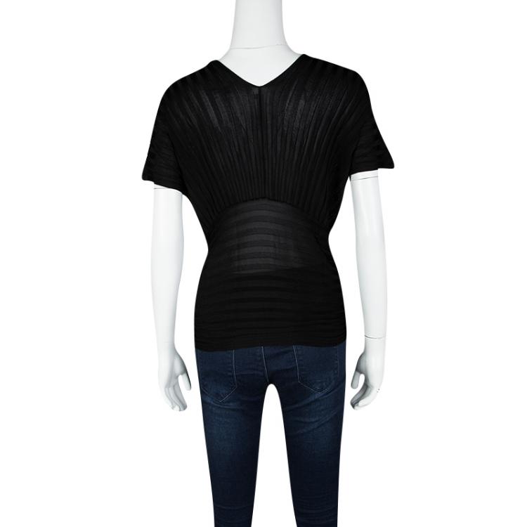 Pre Owned Blumarine Black Rib Knit Faux Tucked Top M