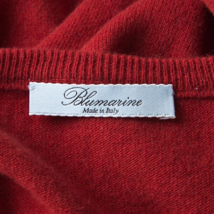 Pre Owned Blumarine Red Embellished Wool and Cashmere Short Sleeve Sweater M