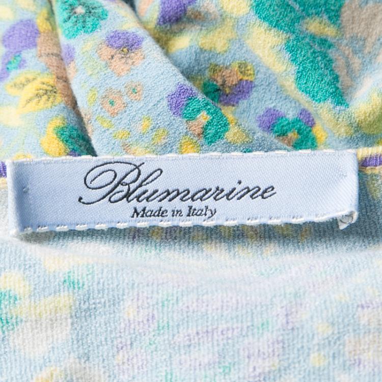 Pre Owned Blumarine Blue Floral Printed Knit Embellished Cardigan M