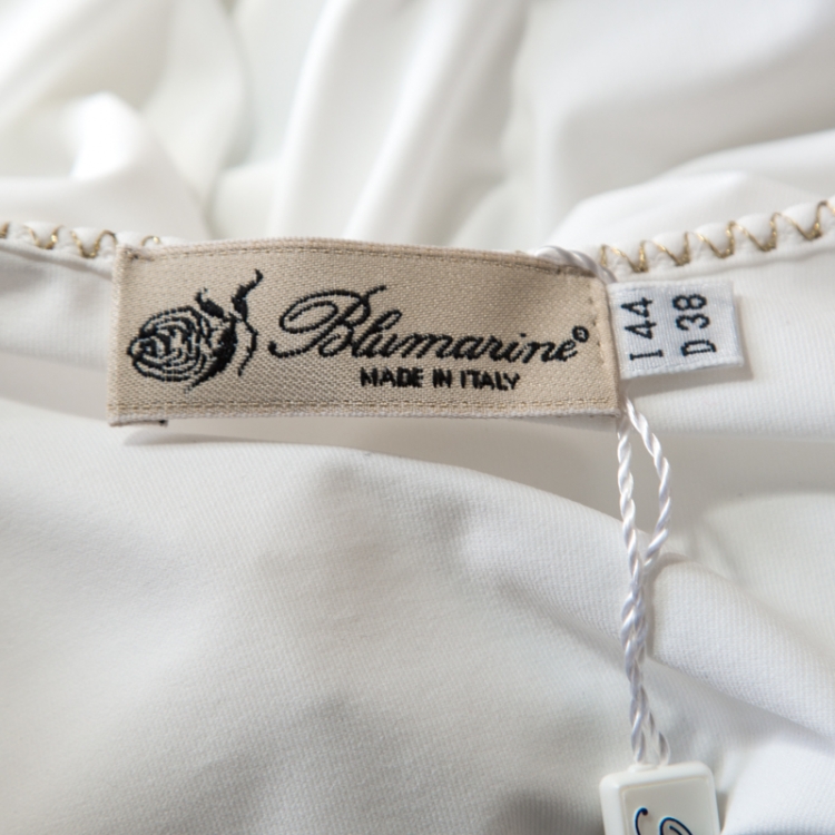 Pre Owned Blumarine White and Gold Embellished Stretch Cotton Sleeveless Top