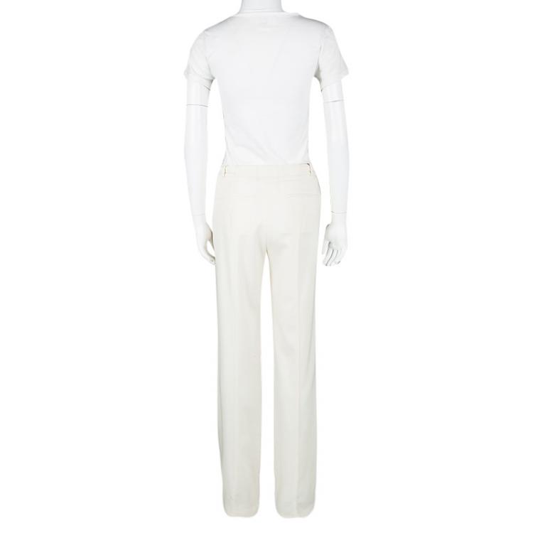 Pre Owned Boss By Hugo Boss Cream Wool Straight Fit Teganolina Trousers M