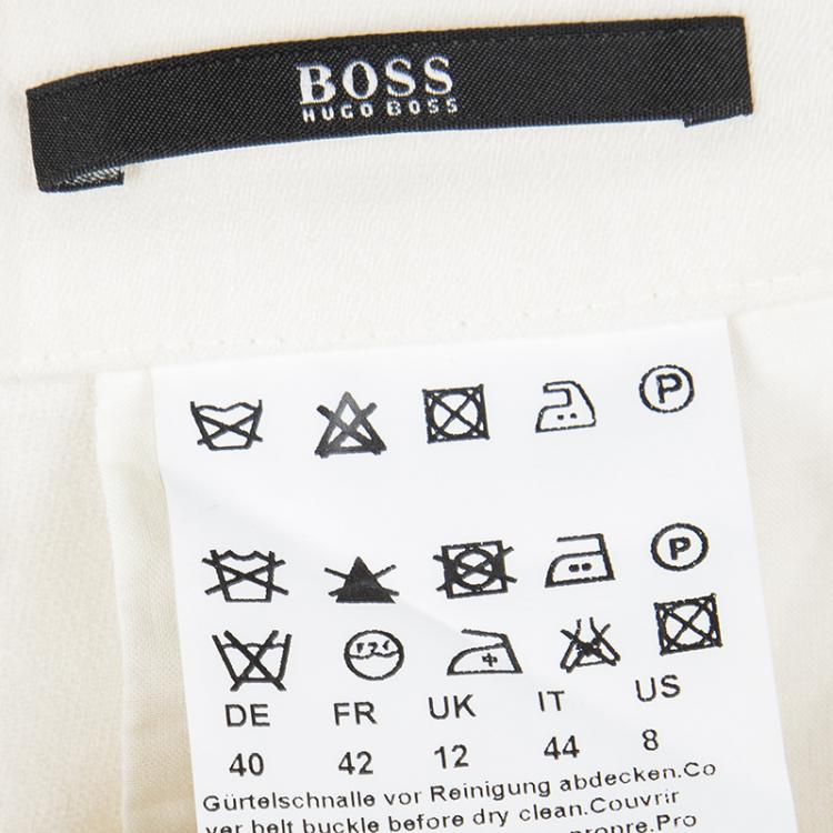 Pre Owned Boss By Hugo Boss Cream Wool Straight Fit Teganolina Trousers M