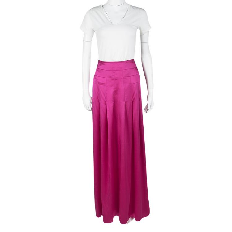Pre Owned Boss by Hugo Boss Pink Silk Satin Varana Maxi Skirt L