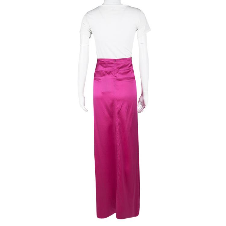 Pre Owned Boss by Hugo Boss Pink Silk Satin Varana Maxi Skirt L