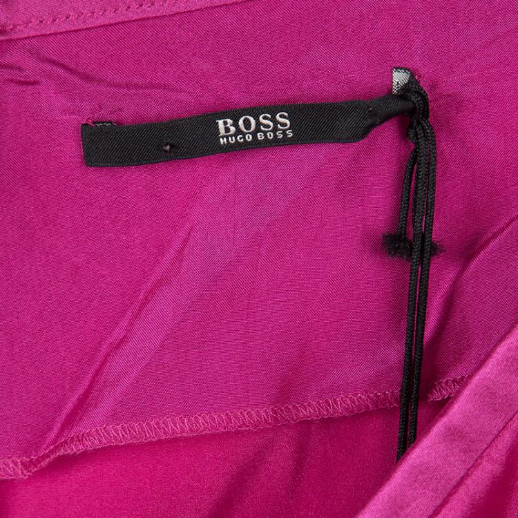 Pre Owned Boss by Hugo Boss Pink Silk Satin Varana Maxi Skirt L