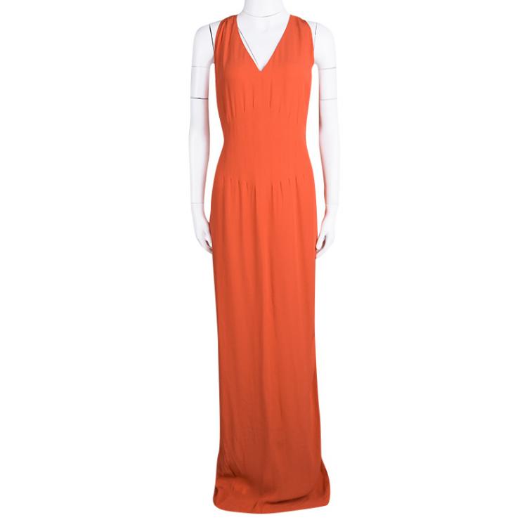 Pre Owned Boss By Hugo Boss Orange Sleeveless V-Neck Dallisia Dress L
