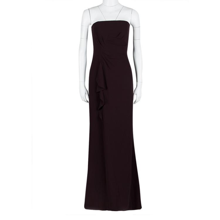 Pre Owned Boss By Hugo Boss Burgundy Draped Strapless Dilusia Maxi Dress S