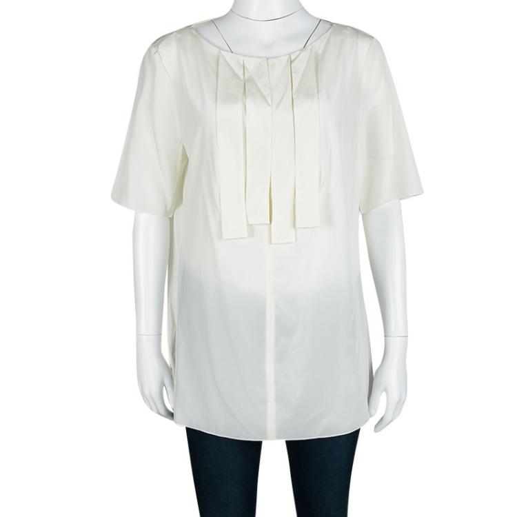 Pre Owned Boss By Hugo Boss Off White Silk Panel Detail Isala Top L