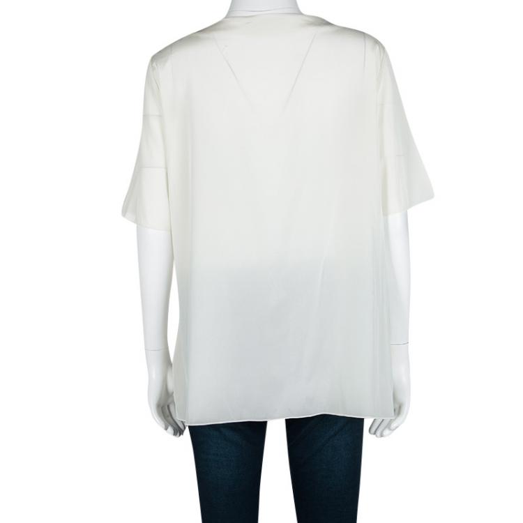 Pre Owned Boss By Hugo Boss Off White Silk Panel Detail Isala Top L