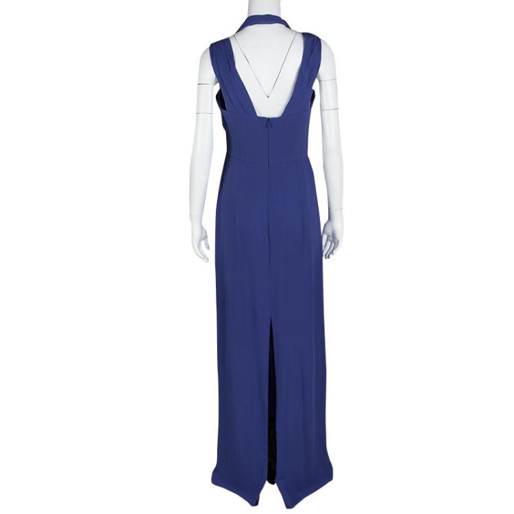 Pre Owned Boss By Hugo Boss Blue Drape Detail Maxi Drapiella Dress M